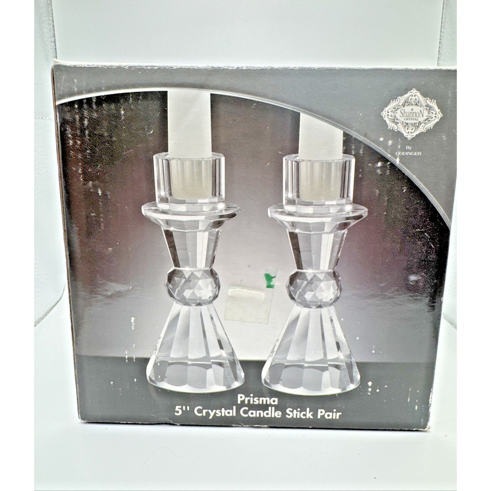 Shannon Crystal by Godinger Prisma 5" Candlestick Pair –‎ New in Box Vintage
